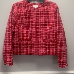 NWOT On 34th red and pink houndstooth lined jacket Size 8